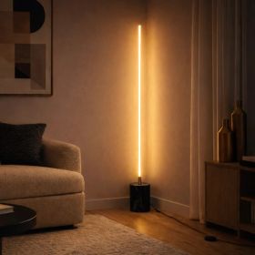 Prism Brassed Gold LED Floor Lamp With On Off  Faux Marble Base