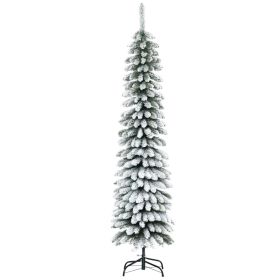6' Tall Unlit Slim Pencil Xmas Tree, Snow Flocked Artificial Christmas Tree with Realistic Branches and 603 Tips, Green