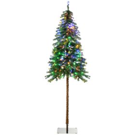 6' Artificial Christmas Trees, with Warm White or Colorful LED Lights, Pencil Shape, Steel Base