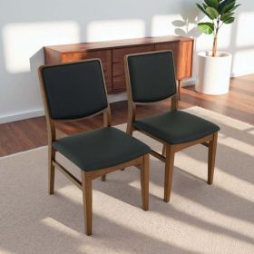 Cary Walnut Finished Solid Wood And Easy Clean Vegan Leather Upholstered Dining Chairs   Set Of 2