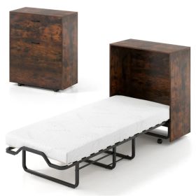 Murphy Bed 86.5' X 34' X 41.5' With 4 Rolling Lockable Wheels, Foldable Wall Bed Cabinet With 4 Inch Foam Mattress