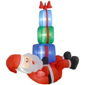 4.6' Inflatable Santa Hanging Under Three Gift Boxes w/ LED Lights, Blow-Up Outdoor Hanging Display for Party