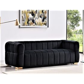 Velvet Sofa With Tufted Low Back Design, Sophisticated 3 Seater Couch For Living Rooms, 89 Inch Wide, Easy Assembly