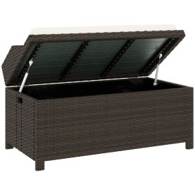 Outdoor Wicker Storage Bench With Storage & Cushion, Cream White