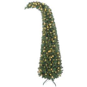 7 ft Prelit Christmas Tree, Whimsical Xmas Tree Slim High Mountain Fir with 300 LEDs and Metal Stand, Green