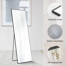 Floor Standing Mirror, Wall Mirror With Stand Aluminum Alloy Thin Frame,21'X64' (Option: Blackrect64IN)