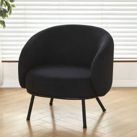 Mid-Century Modern Velvet Accent Chair, Upholstered Barrel Armchair With Metal Legs, Comfy Single Sofa Chair For Living Room Bedroom (Option: Black)
