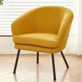 Corduroy Accent Chair With Black Metal Legs, Modern Upholstered Armchair, Comfy Barrel Chair For Living Room Bedroom (Option: Yellow)