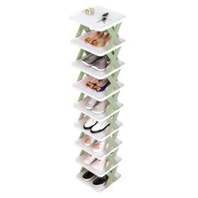 9Tier Narrow Entryway Shoe Rack Plastic Vertical Shoe Organizer Space Saving Free Standing Shoes Storage Shelf Closet Hallway (Option: Green)