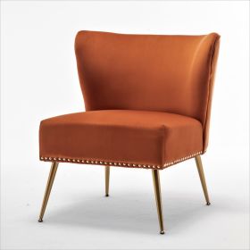 Printed Cloth Accent Chair, Armless Slipper Chair With Metal Legs, Modern Upholstered Side Chair For Living Room Bedroom Small Spaces (Option: Orange)