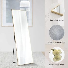 Floor Standing Mirror, Wall Mirror With Stand Aluminum Alloy Thin Frame,21'X64' (Option: Goldrect64IN)
