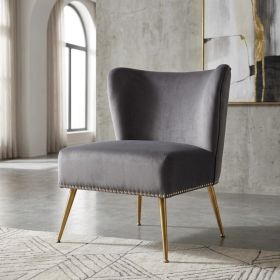 Printed Cloth Accent Chair, Armless Slipper Chair With Metal Legs, Modern Upholstered Side Chair For Living Room Bedroom Small Spaces (Option: Gray)