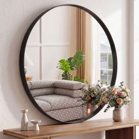 Round Wall Mirror With Metal Frame, Bathroom Round Wall Mirror (Option: Black  30IN)