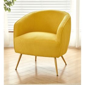 Corduroy Accent Chair With Gold Metal Legs, Modern Upholstered Armchair, Comfy Barrel Chair For Living Room Bedroom (Option: Yellow)