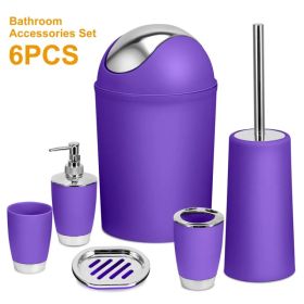 Bathroom Accessories Set 6 Pcs Bathroom Set Ensemble Complete Soap Dispenser Toothbrush Holder (Option: Purple)