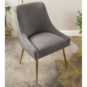 Velvet Dining Chair With Gold Legs, Modern Upholstered Accent Chair, Comfy Side Chair For Kitchen Living Room (Option: Gray)