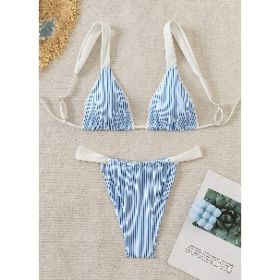 Triangle Bikini For Women 2 Piece Halter Bikini Sets Sexy High Cut Bathing Suit Side Tie Wave Textured Swimsuits (Option: xl)