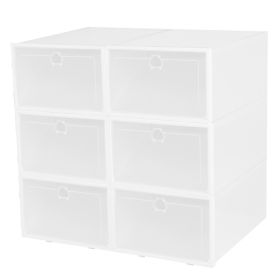 6Pcs Collapsible Shoe Box Stackable Shoe Storage Bin Transparent Dustproof PP Shoe Organizer Container (Option: White)