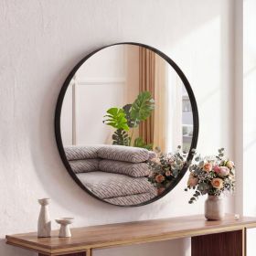 Round Wall Mirror With Metal Frame, Bathroom Round Wall Mirror (Option: Black  24IN)