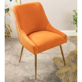 Velvet Dining Chair With Gold Legs, Modern Upholstered Accent Chair, Comfy Side Chair For Kitchen Living Room (Option: Orange)