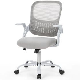 Office Mid Back Ergonomic Mesh Computer Desk Larger Seat Executive Height Adjustable Swivel Task Chair With Lumbar Support (Option: Grey)