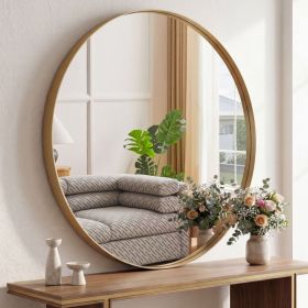 Round Wall Mirror With Metal Frame, Bathroom Round Wall Mirror (Option: Gold  30IN)