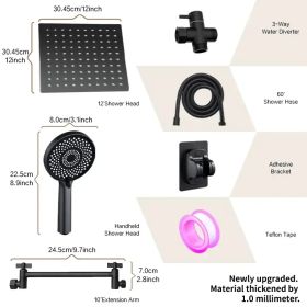 Commercial-Grade Shower Set - 12-inch Square Head With Water-Saving Technology & Handheld Option (Option: matteblack)