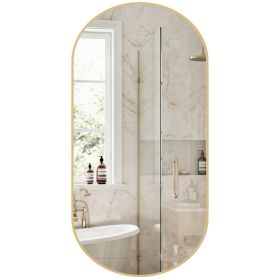 Bathroom Mirror, Oval Wall Mirror, With Rust-proof Metal Frame And Tempered Glass (Option: gold  2448)