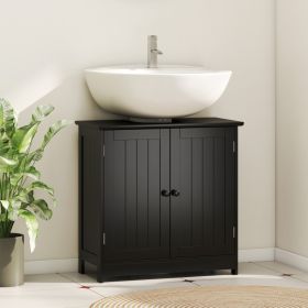 Under Sink Bathroom Cabinet, Pedestal Sink Storage Cabinet with 2 Doors, Shelf and U-Shape, Black (Option: Black-730x360x130 mm)