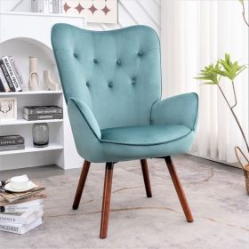 Mid-Century Modern Wingback Accent Chair, Button-Tufted Polyester Fabric Armchair With Solid Wood Splayed Legs For Living Room Bedroom Home Office (Option: Blue Gray)