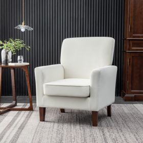 Patterned Polyester Blend Armchair, Solid Birch Wood Frame With Brown Tapered Legs, Foam Padded Accent Chair With Trim Detail For Living Room Office (Option: Beige)