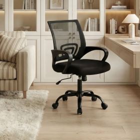 Ergonomic Office Desk Gaming Chair Mid Back With Lumbar Support Rocking Mode Height Adjustable With Fixed Armrest For Office (Option: Black)