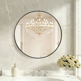 Round Wall Mirror, Bathroom Mirrors For Over Sink, Circle Mirror For Bathroom, Entryway, Bedroom, Vanity (Option: black 28in)