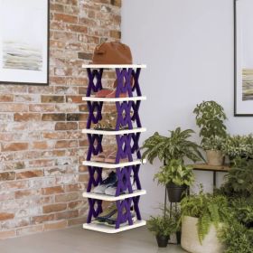 6 Tier Foldable Shoe Rack Vertical Shoe Organizer Narrow Shoe Rack For Small Spaces Space Saving Free Standing For Corner Entryway Hallway Bedroom (Option: Purple)