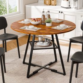Round Table, Suitable For 4 To 6 People, A Space-saving Kitchen Table With Double-layer Storage Function, Metal Base Frame (Option: Retro Wood  42IN)