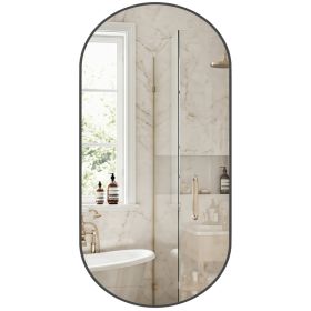Bathroom Mirror, Oval Wall Mirror, With Rust-proof Metal Frame And Tempered Glass (Option: black  2448)