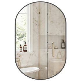 Bathroom Mirror, Oval Wall Mirror, With Rust-proof Metal Frame And Tempered Glass (Option: black  2436)