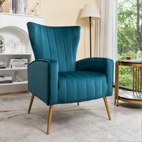 Velvet Accent Chair With Metal Legs, Modern Upholstered Armchair, Wingback Side Chair For Living Room Bedroom Small Spaces (Option: Teal)