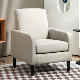 Faux Linen Upholstered Accent Chair, Modern Armchair With Solid Wood Frame, Single Sofa Chair For Living Room Bedroom (Option: Light Camel)