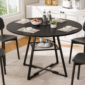 Round Table, Suitable For 4 To 6 People, A Space-saving Kitchen Table With Double-layer Storage Function, Metal Base Frame (Option: Black  47IN)
